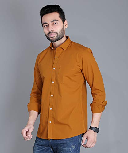 Image of Fifth Anfold Men's Pure Cotton Solid Color Mandarin Collar Full Sleeve Casual Wear Shirt, Office Wear for Men