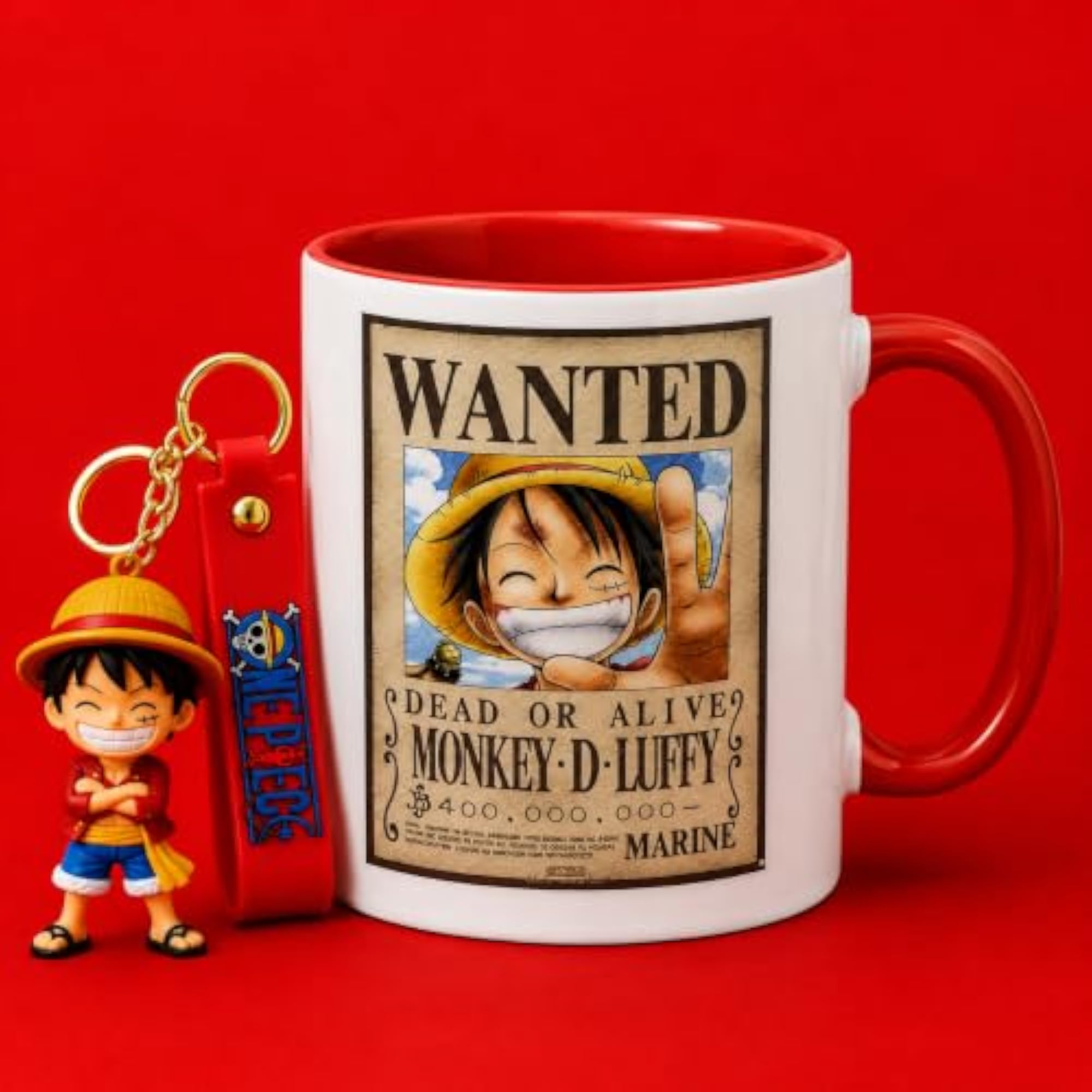 Anime Lovers Red Rim Ceramic Mug with Silicon Keychain