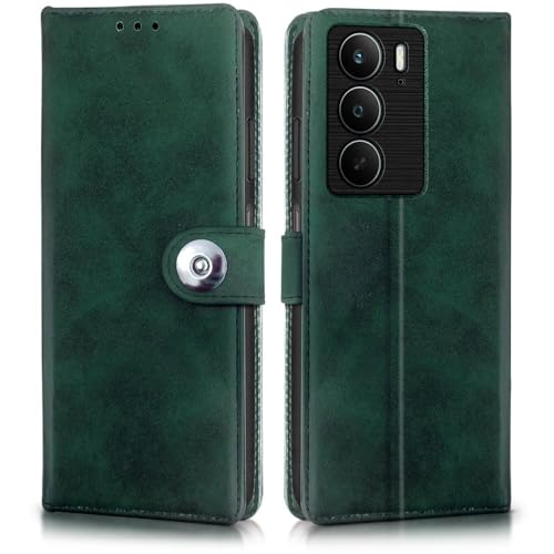 Image of WOW IMAGINE Shock Proof Flip Cover Back Case for Realme C75 | Realme C73 | Narzo 80 lite 5G | P3 Lite 5G (Magnetic Button Flip Case | Wallet Pockets & Stand | Leather Finish | (Forest Green)