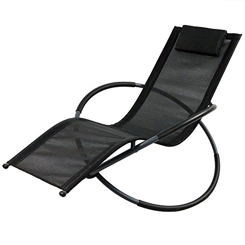 Sunnydaze Orbital Outdoor Folding Zero Gravity Rocking Lounger w/ Pillow, Black