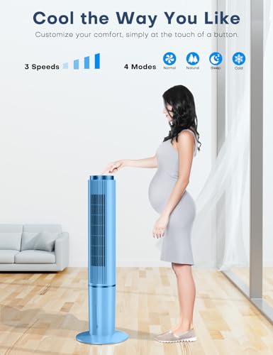 Image of HIFRESH Air Cooler for Home, Mute Operation, 107CM Tower Cooler w /Remote & LED Display, 4 Mode & 3 Speed, 12H Timer, 26 Feet Air Delivery, 4L Water Tank, 4 Ice Packs, 70 Swing Control - Blue