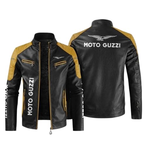 QATOBI Bomber Hombre Chaqueta Moto Gu.zzi, Cazadora PU Cuello Levantado Estilo Motero, Cazadora Motociclista, PU Piel(Yellow,5XL)