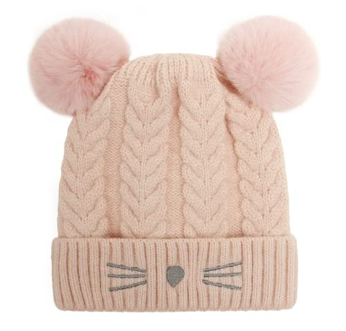 ZGMYC Baby Toddler Cute Cat Knit Beanie Hat Warm Fleece Lined Winter Hat with Pom Pom for Boys Girls
