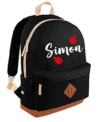 Sac à dos noir personnalisable avec motif coccinelle rouge et blanc