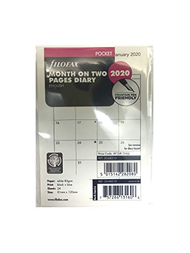 Filofax 2020 Pocket Month on Two Pages Refill, Monthly, Jan 2020- Dec 2020, 4.75 x 3.25 inches (C68210-20)