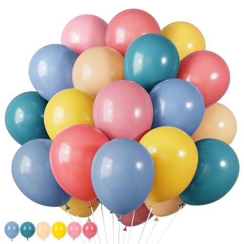 Image of RUBFAC Colorful Balloons Boho Rainbow Party Balloon 65pcs 12 Inches Assorted Latex Balloon for Baby Shower Boho Birthday Wedding Party Decorations