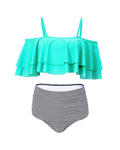 image for Tempt Me Women Green Two Piece Swimsuit High Waisted Bikini Off Should