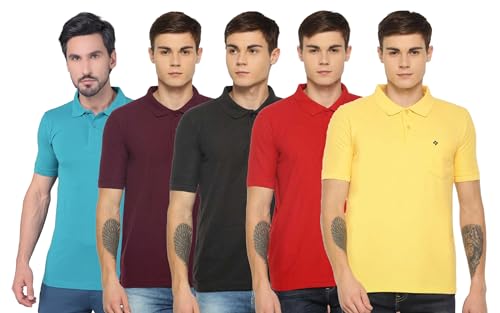 Image of Dollar Men's Pack of 1 Solid Cotton Blend Polo Neck T-Shirt