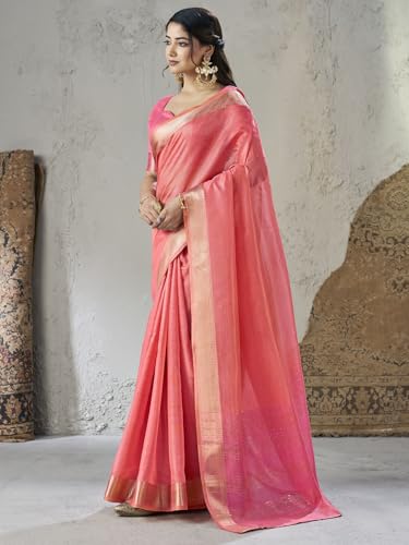 Image of Satrani Women's Shimmer Silk Weaving & Sequins Work Saree with Unstitched Blouse Piece