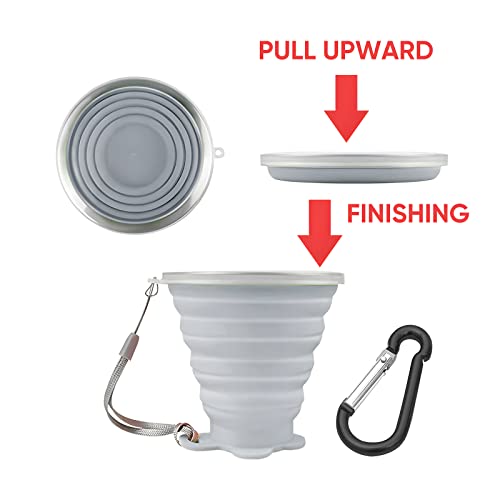 Collapsible Cup - Silicone Foldable Cup-Expandable Folding Drinking Cup -Reusable Portable Mugs Cup For Travel, Camping, Hiking, Survival, Car, Picnic, Beach, Holiday Vacation, Outdoor Sports Grey