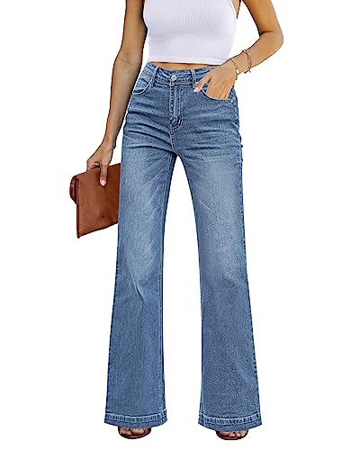 Roskiky - Pantalones vaqueros elásticos de corte acampanado y cintura alta para mujer, vaqueros holgados de pierna ancha, XL