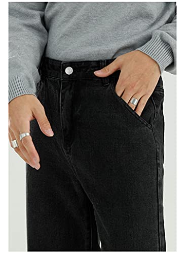 Men's Middle Waist Loose Jeans Leisure Baggy Wash Straight Leg Denim Pants Casual Versatile Loose Jean Trousers (Black,Large)3