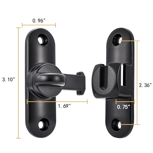 Image of INIRET 2 Packs Black Barn Door Latches,90 /180 Degree Gate Lock,Flip Gate Latches Hardware,Zinc Alloy Right Angle Door Lock Latch,Door Security Sliding Door Latch Lock for Cabinets,Bathroom