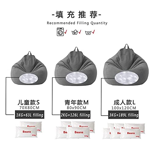 Image of Large Small Lazy Sofas Cover Chairs Without Filler Linen Cloth Lounger Seat Bean Bag Pouf Puff Couch Tatami Living Room Beanbags (BROWEN, 70x80cm)