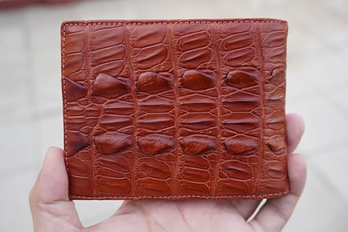 Genuine Mens Alligator Leather Double Sides Bifold Wallet Passcase Crocodile Horn Extra Capacity Bifold Wallet (Cognac-HornBack)3