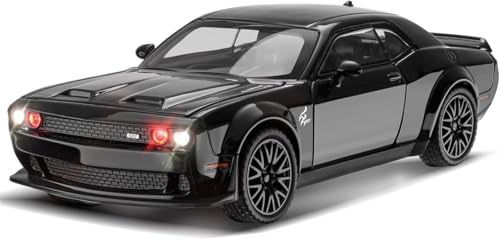 Image of Model 1:24 Dodge Challenger Model Alloy Metal Pull Back Die-cast Car Openable Doors with Sound and Light Vehicle Car Toy for Kids - Multicolor