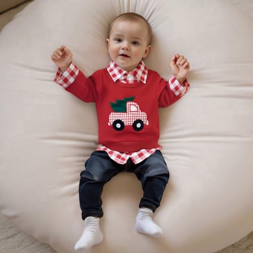 Toddler Boy Halloween Clothes Baby Christmas Outfits Pumpkin/Truck Embroidery Long Sleeve Plaid Fall Sweatshirt4