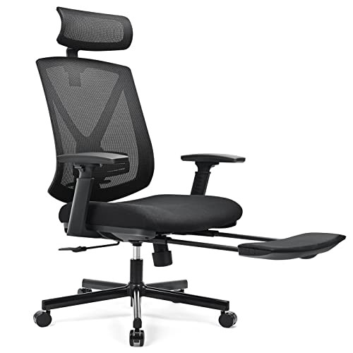 BASETBL Chaise de Bureau Ergonomique avec Repose-Pieds, Chaise de Bureau Haut à Dos pour Bureau à Domicile, Chaise pivotante d'ordinateur avec Bras et Dossier réglables, Chaise de Bureau en Maille