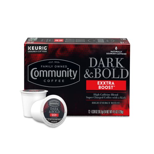 Image of Community Coffee Dark & Bold Exxtra Boost 12 Count Coffee Pods, Compatible with Keurig 2.0 K-Cup Brewers, 12 Count (Pack of 1)
