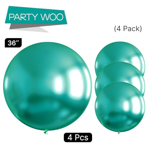Image of PartyWoo Metallic Green Balloons 4pcs 36 Inch Extra Large Big Jumbo Giant Chrome Green Latex Helium Balloons for Graduation Jungle Dinosaur Forest Baby Shower Birthday Party Decorations Green-G103