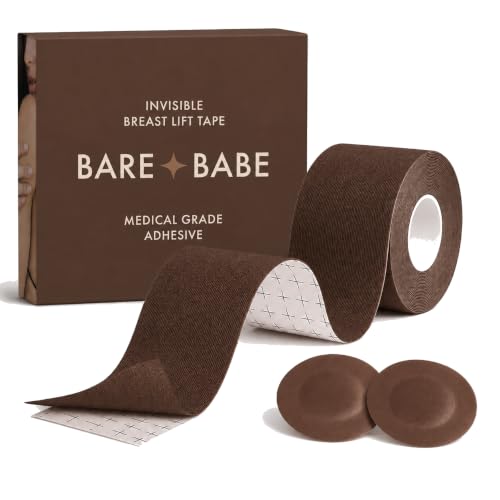 Image of Bare Babe Boob Tape for Breast Lift - Breast Lift Tape - 10 Satin Nipple Pasties - Hypoallergenic Boobtape - Strapless Bra