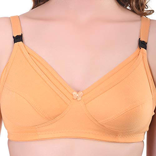 Image of Women Maternity Non Padded Bra - Made of Pure Cotton Full Coverage Non Wired Seamless Pushup Soft Cup for T-Shirt Saree Dress Sports Garment for Daily Use Everyday