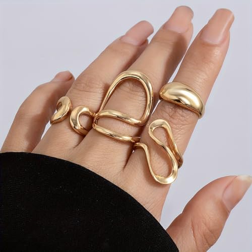Image of Shining Diva Fashion Stylish Trendy Finger Rings Set for Women & Girls | Chunky Minimal Statement Ring Combos Modern Elegant Jewellery Collection