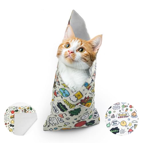 Image of Cat Grooming Wrap,Cat Restraint for Nail Clipping,Velcro Fabric for Cats,Safely Holds Your Cat up to 20 Pound，21.8 * 21.8inches