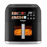 BEPER P101FRI091 Freidora de aire de 9 litros y 1800 W con ventana y luz interior, pantalla táctil a color, 12 programas automáticos, freidora XXL con temporizador de 60 minutos