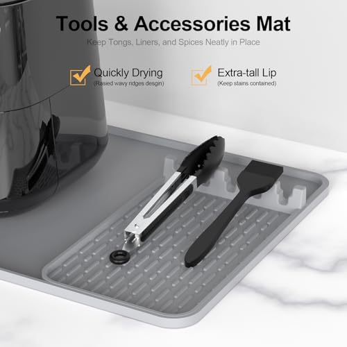 Image of Silicone Heat Resistant Mats for Countertop,24x16 Inch Air Fryer Mat with Kitchen Accessories Holder Pad for Microwave /Oven,Compatible with Ninja /Cosori /Chefman /Toshiba,Kitchen Countertop Protector