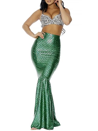 ensswliz Meerjungfrauen-Rock für Damen, Kostüm, Halloween, Cosplay, ausgefallene Pailletten, langer Schwanz, Fischschwanz-Rock mit asymmetrischem...