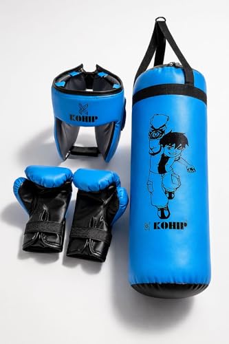 Image of Kids Boxing Kit Set Pack of 4 | Punching Bag for Karate & Martial Arts | Bounce-Back Training Bag for Boys & Girls (Ages 3-9) (Sky Blue)