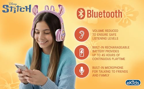 Image of Disney Stitch Angel Bluetooth Headphones for Kids, Wireless Headphones
