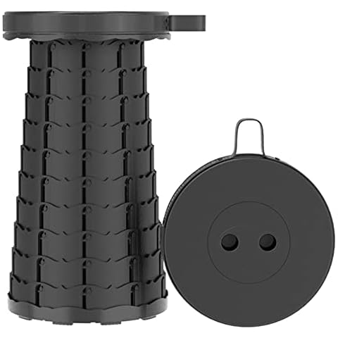 Camping Stool, Portable Foldable Telescopic Stool, Height Adjustable Telescopic Folding Stool, Outdoor Folding Stool for Fishing Hiking BBQ (Black) Cover