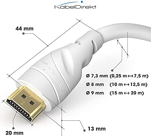 KabelDirekt – 8K / 4K HDMI Cable – 0.5m & More HDMI Cables (0.15m–22.5m) – German-Engineered HDMI Lead – Supports 10K/8K@60Hz/4K@120Hz – HDMI Cable for HDTV, PC, PS5/Xbox/Switch, 50cm, white