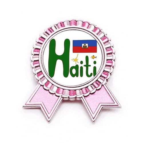 Badge drapeau national d'Haïti en forme de rose et médaille bleu rouge