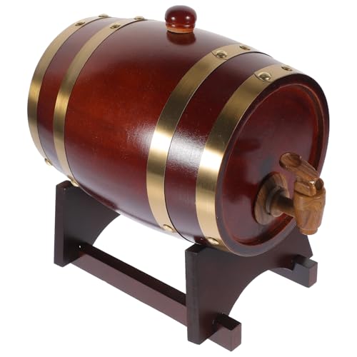 Angoily Barrica de Madera para Vino Tinto de 15 litros Barrica Decorativa Añejamiento Color Rojo Marrón Adecuado para Bares Restaurantes y Eventos