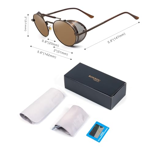 Image of RONSOU Steampunk Style Round Vintage Polarized Sunglasses Retro Eyewear UV400 Protection Matel Frame