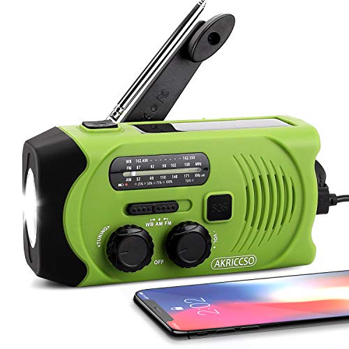 [Upgraded Version] Emergency Solar Hand Crank Portable Radio, Self Powered NOAA Weather Radio for Emergency with AM/FM, LED Flashlight, Reading Lamp, 2000mAh Power Bank and SOS Alarm