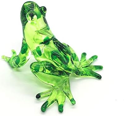Hand Blown Art Glass, Rainforest Green Frog Miniature Animals Collection, Dollhouse Miniatures, Decorations, Seasonal Gift, Souvenirs, Frog Art Glass Blown