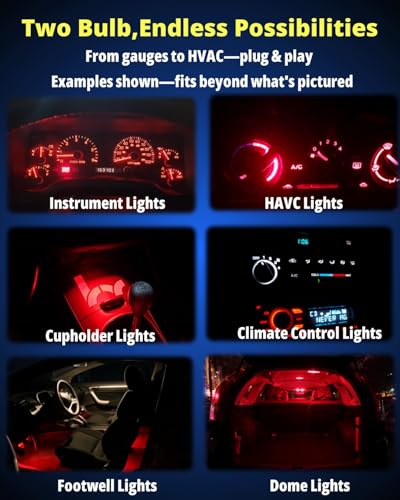 Image of WLJH 40 Pack Red T10 T5 LED Bulbs with Twist Sockets, 194 168 W5W 2721 74 | 4014 SMD, 300lm, Polarity-Free, Dimmable, for Dash Gauge Lights, Instrument Cluster, HVAC, Interior Dome Map, License Plate
