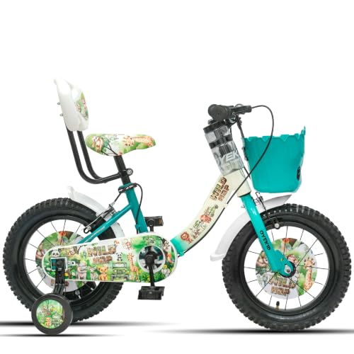 Image of WildHop 14T Kids Bicycle with Training Wheels, Backrest Seat, Basket & Safety Features for Toddlers (Cream Green, 14T)