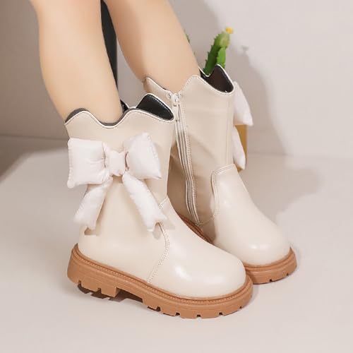 IWIHMIV Toddler Girl Riding Boots Mid Calf Bow Boots Outdoor Comfortable Thick Sole Non Slip Booties with Side Zipper3