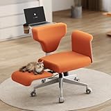 Ergonomic Home Office Chair w/Retractable Laptop Tray - Reclining Multifunctional Chair for Desk Work, Relax, Pets (Orange)