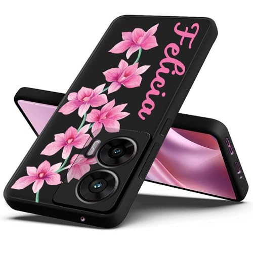 Image of Fashionury Back Cover Case for Motorola G96 5G / Motorola Edge 50 Fusion /Motorola G85 5G | Matte Soft Silicon Flexible | Camera Bump Protection | Name with Floral Pattern | Get Your Name (Black)