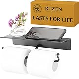 RTZEN Portarrollos de papel higiénico de baño con estante, barra de montaje en pared negra mate para decoración moderna de baño de granja