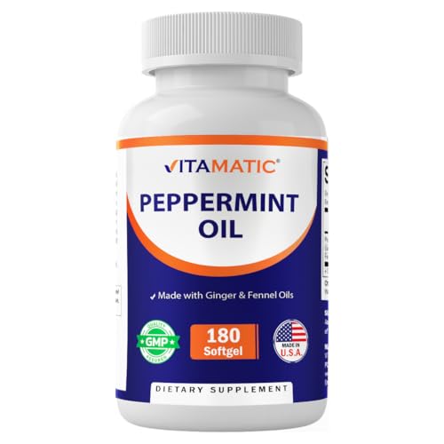 Vitamatic Peppermint Oil Gel with Ginger & Fennel Oils, 550mg per Serving, 180 Softgels