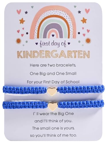 Image of First Day Of Kindergarten Pre K School Mommy And Me Bracelets Gifts, Back To School String Matching Bracelet Set For Mom Daughter Son