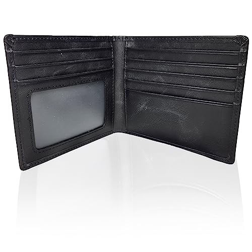 Large Wallet for Men with 7 slots for credit cards and 1 ID Window. Oversized Slim Design to fit in your pocket, Not Bulky. Bifold Wallet Organizer. Quality Leather. 4 1/4 in X 4 in