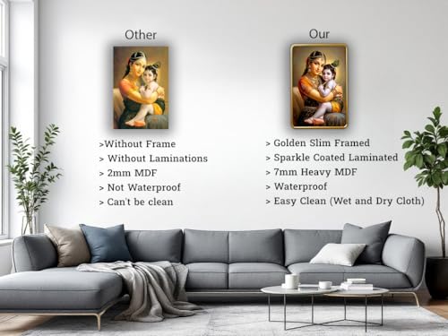 Image of Dharvika Innovations Kanha Maa Yashoda WIth Bal Krishna photo frame for pregnant women with golden Slim, Sparkle Coated Lamination frame 1867 30 x 45 cm (Design 3)